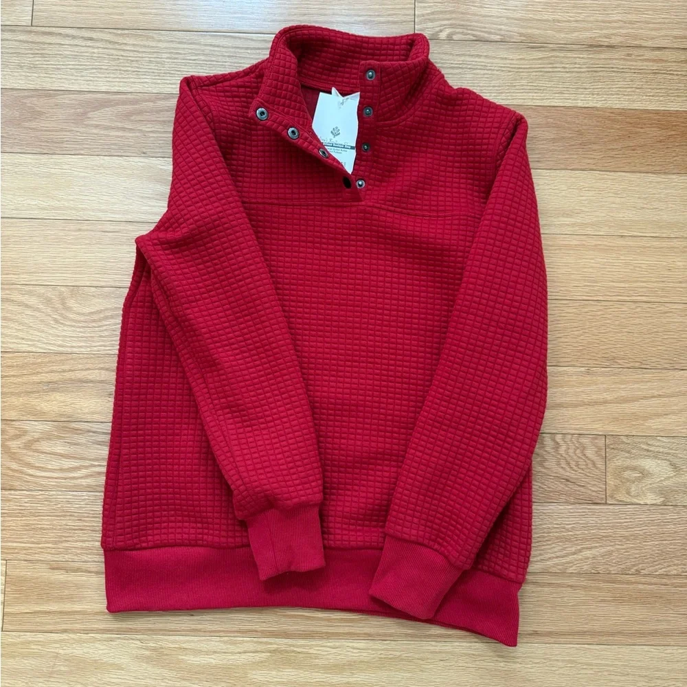 Women's Red Button-Up Pullover - Picture 2 of 6